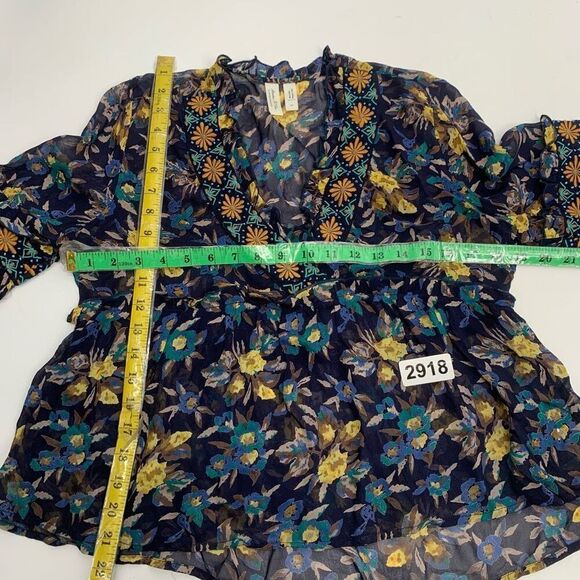 MEADOW RUE anthropologie sheer top long sleeve blue sz xs - Picture 9 of 9